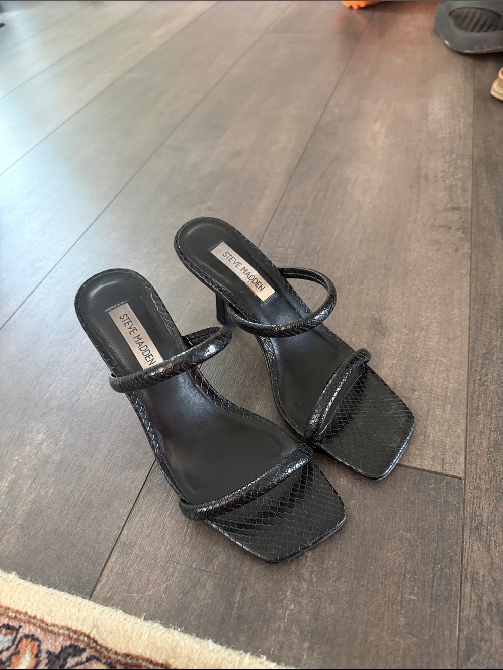 Steve Madden Black Textured Double-Strap Heels